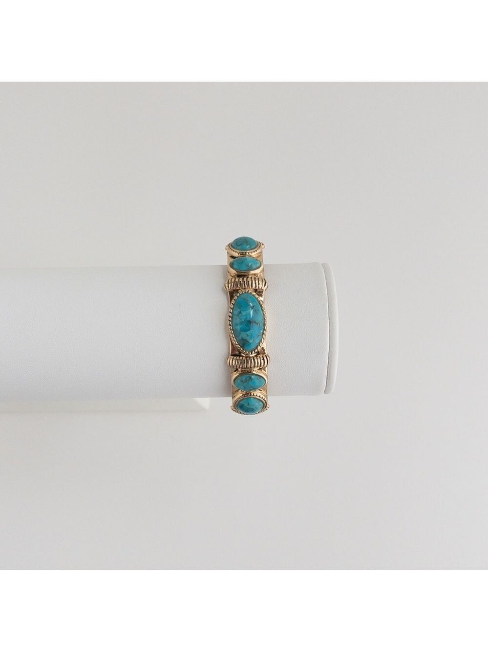 Studio Barse Blue Turquoise 5 Stone Golden Cuff Bracelet Brass Bronze Gold Tone